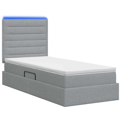 LED-Speicherbett mit Matratze Hellgrau 90 x 190 cm Stoff