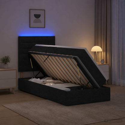 LED-Speicherbett mit Matratze Schwarz 100 x 200 cm Stoff