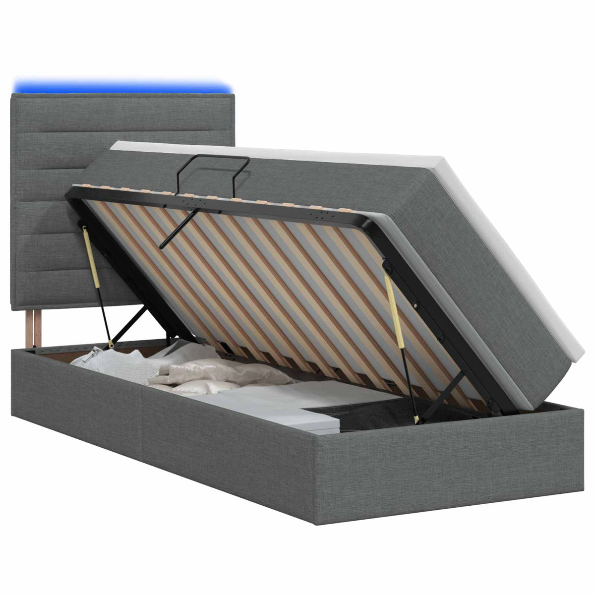 LED-Speicherbett mit Matratze Dunkelgrau 90 x 200 cm Stoff