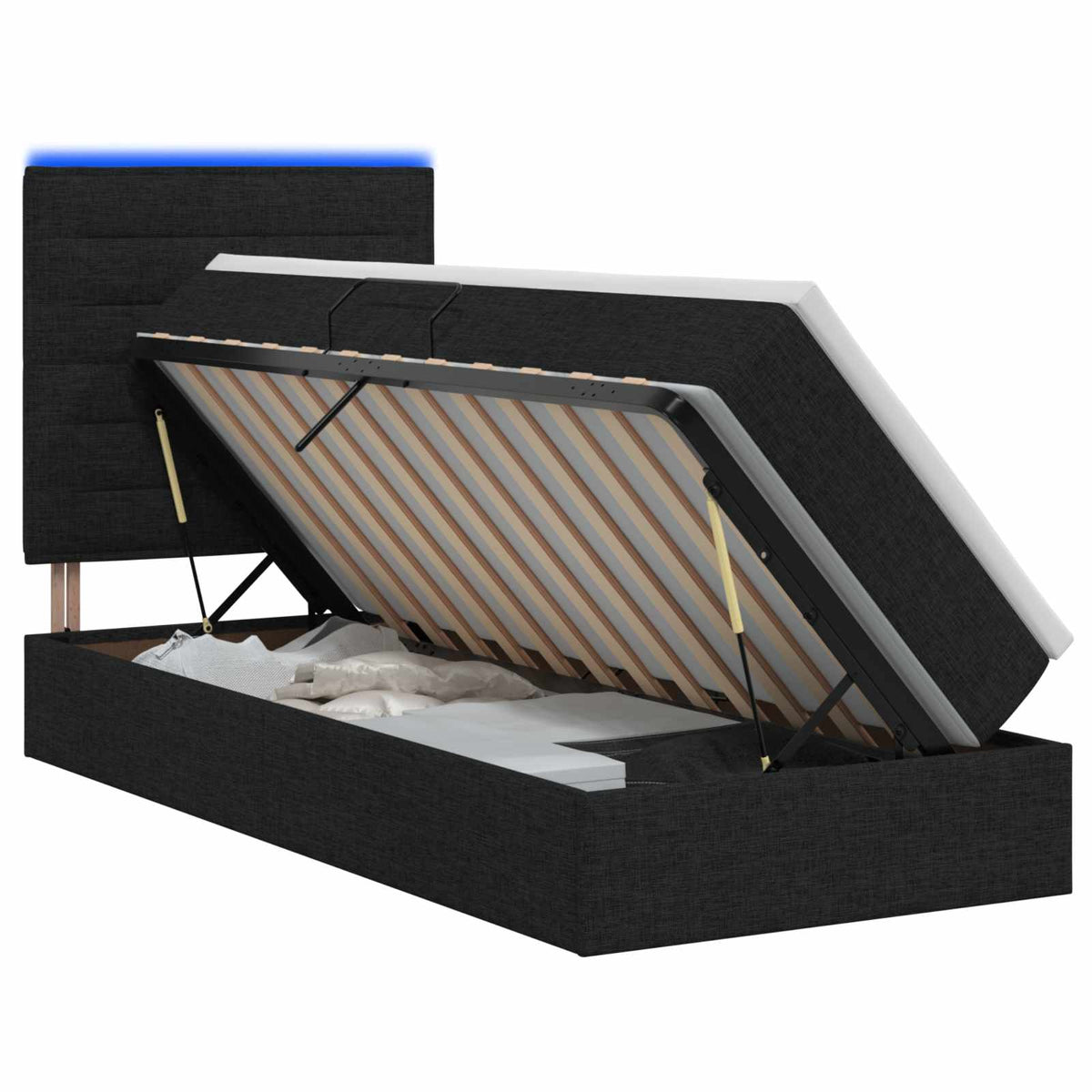 LED-Speicherbett mit Matratze Schwarz 90 x 200 cm Stoff