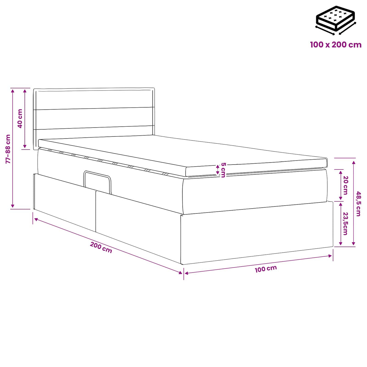 LED-Speicherbett mit Matratze Dunkelgrau 100 x 200 cm Stoff