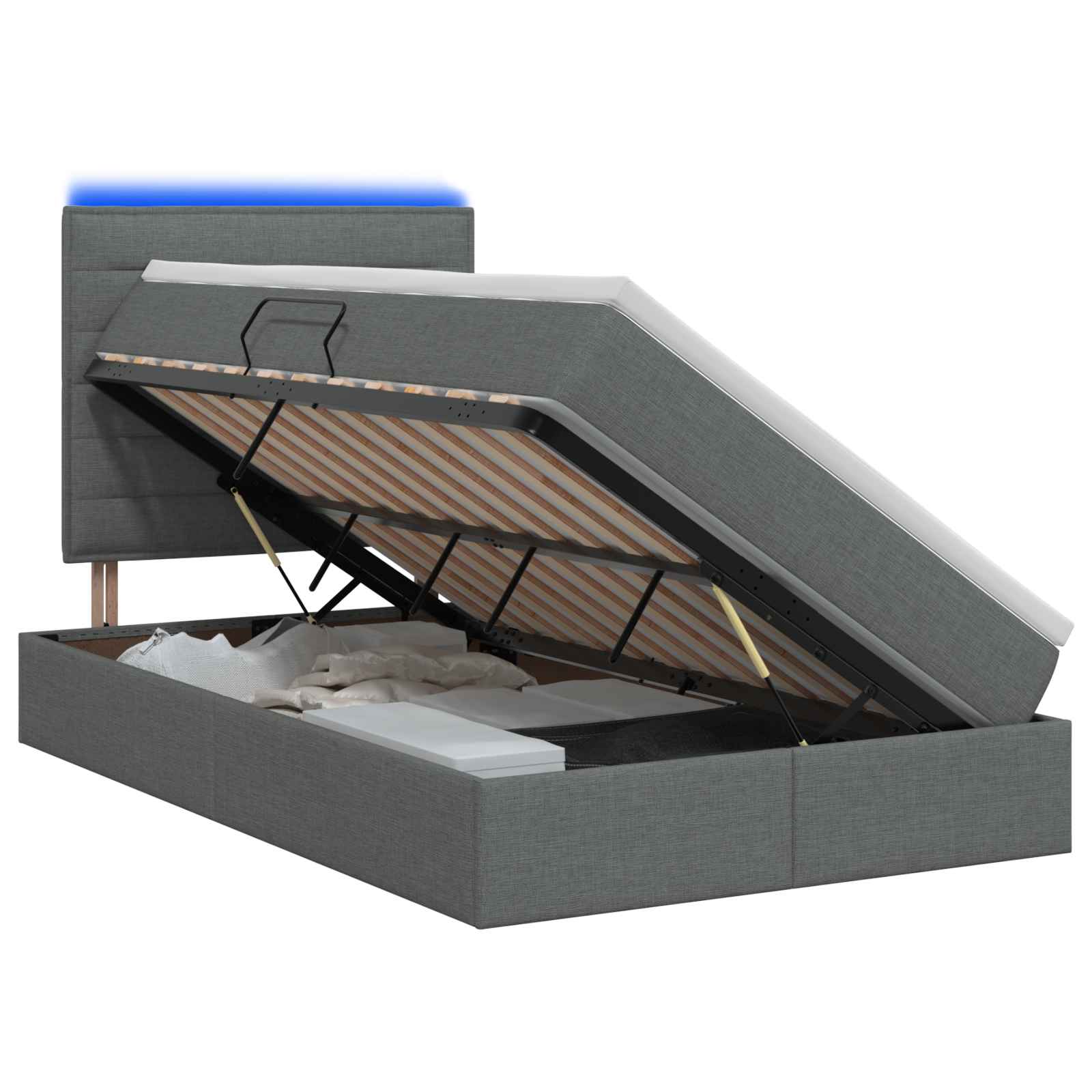 LED-Speicherbett mit Matratze Dunkelgrau 120 x 200 cm Stoff