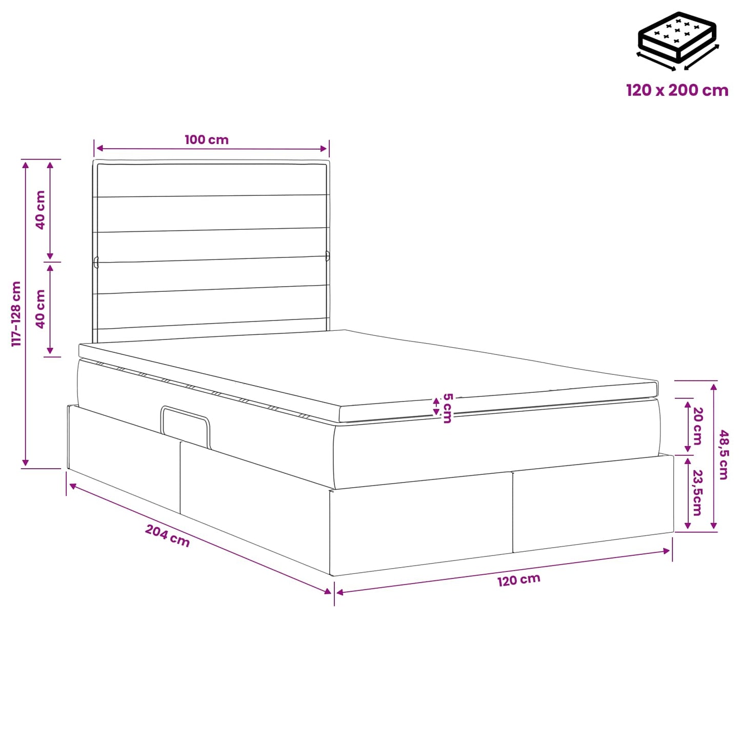 LED-Speicherbett mit Matratze Dunkelgrau 120 x 200 cm Stoff