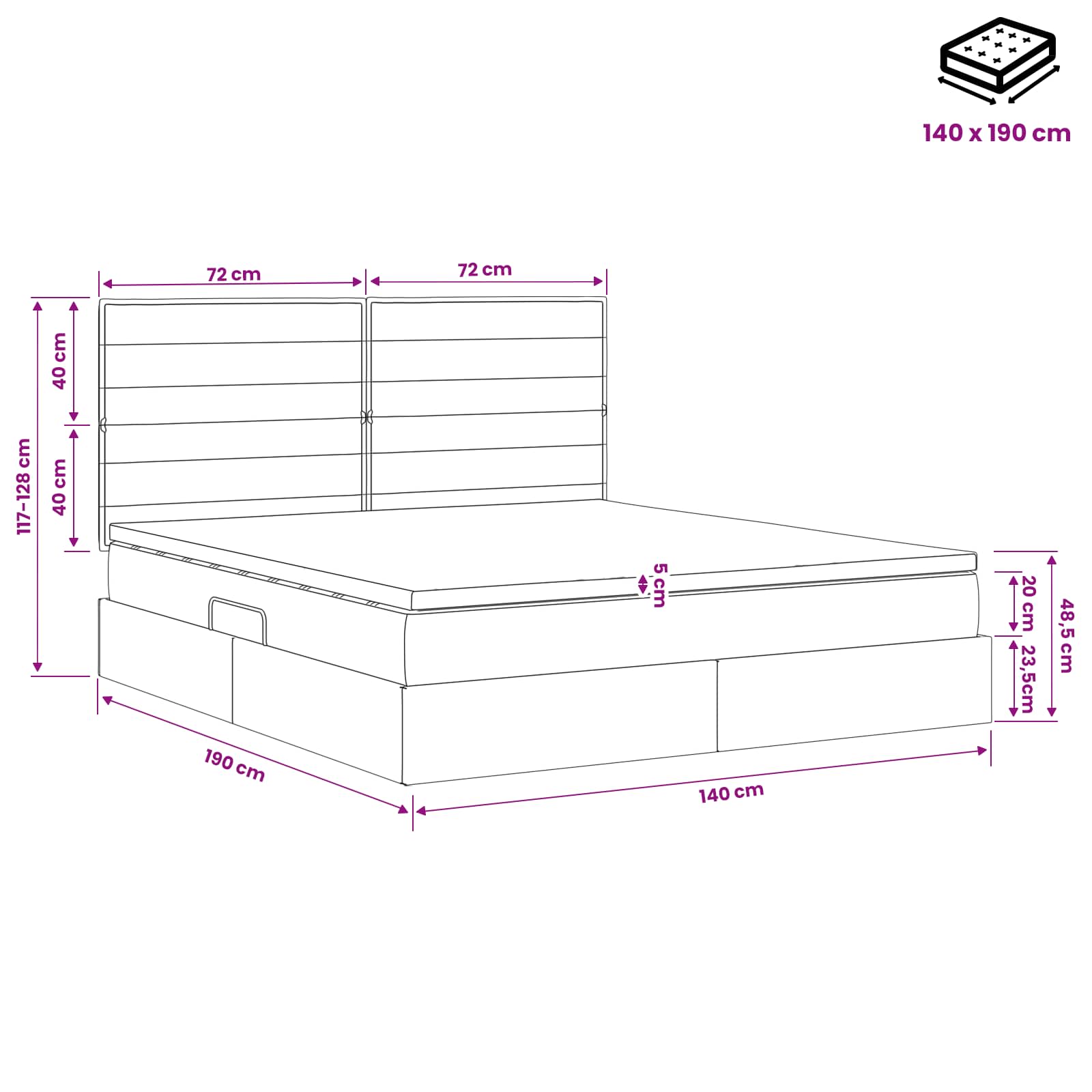 LED-Speicherbett mit Matratze Hellgrau 140 x 190 cm Stoff