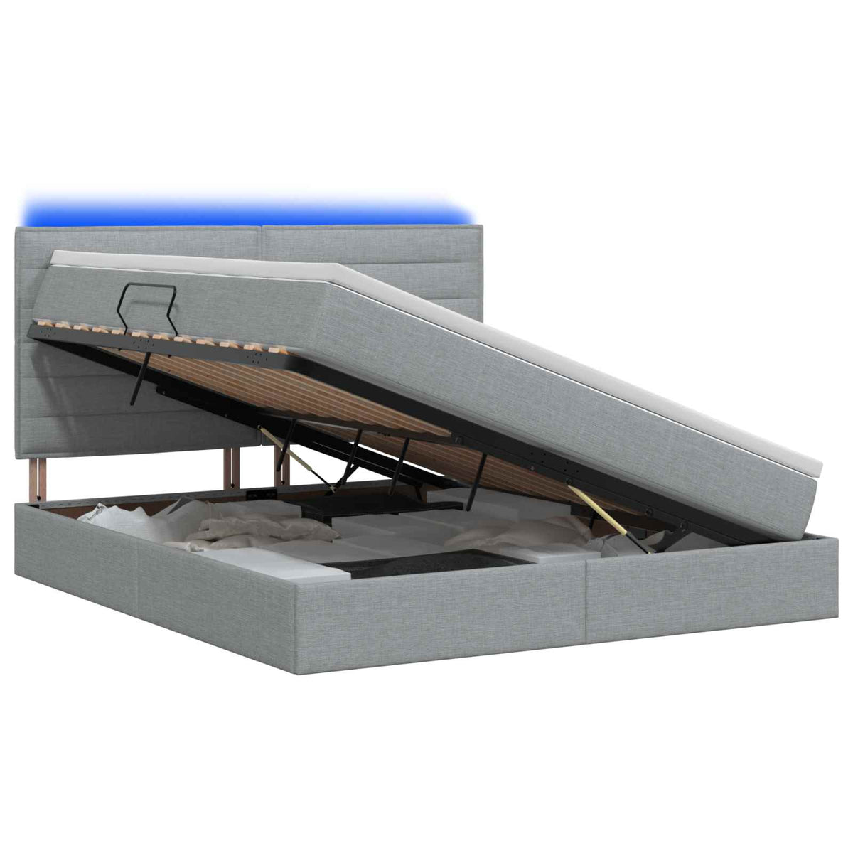 LED-Speicherbett mit Matratze Hellgrau 140 x 200 cm Stoff
