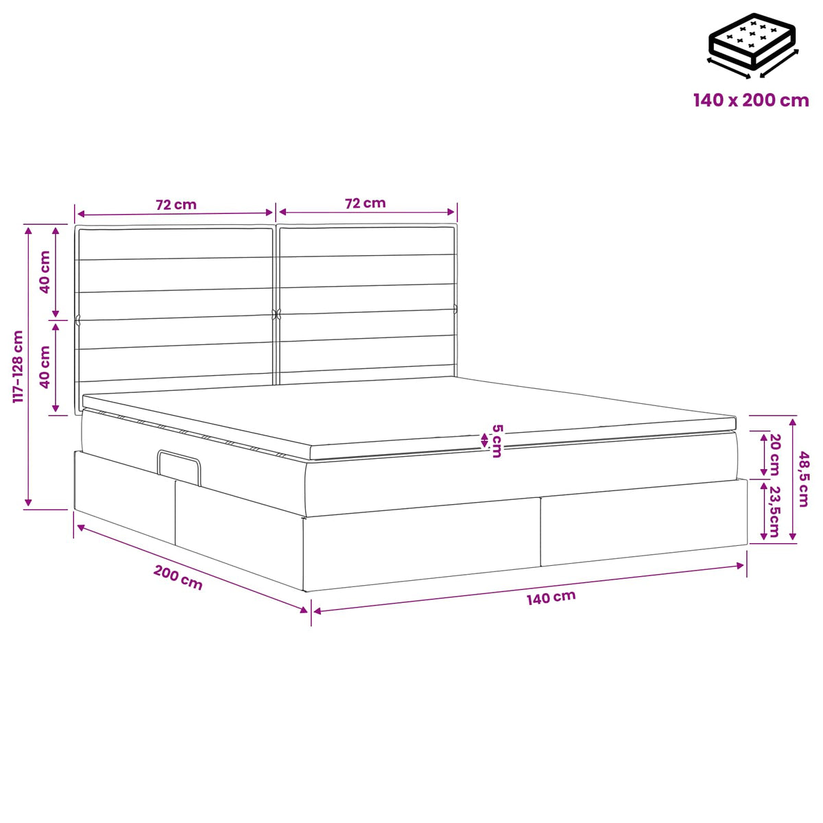 LED-Speicherbett mit Matratze Hellgrau 140 x 200 cm Stoff