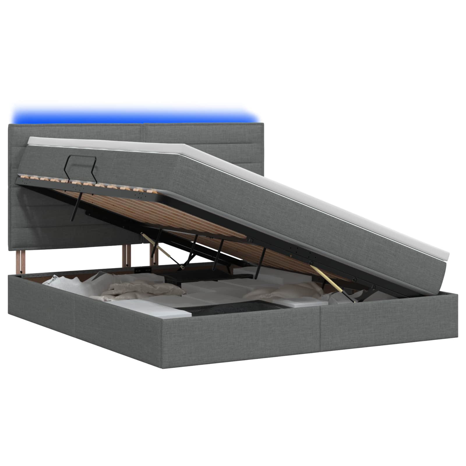 LED-Speicherbett mit Matratze Dunkelgrau 140 x 200 cm Stoff