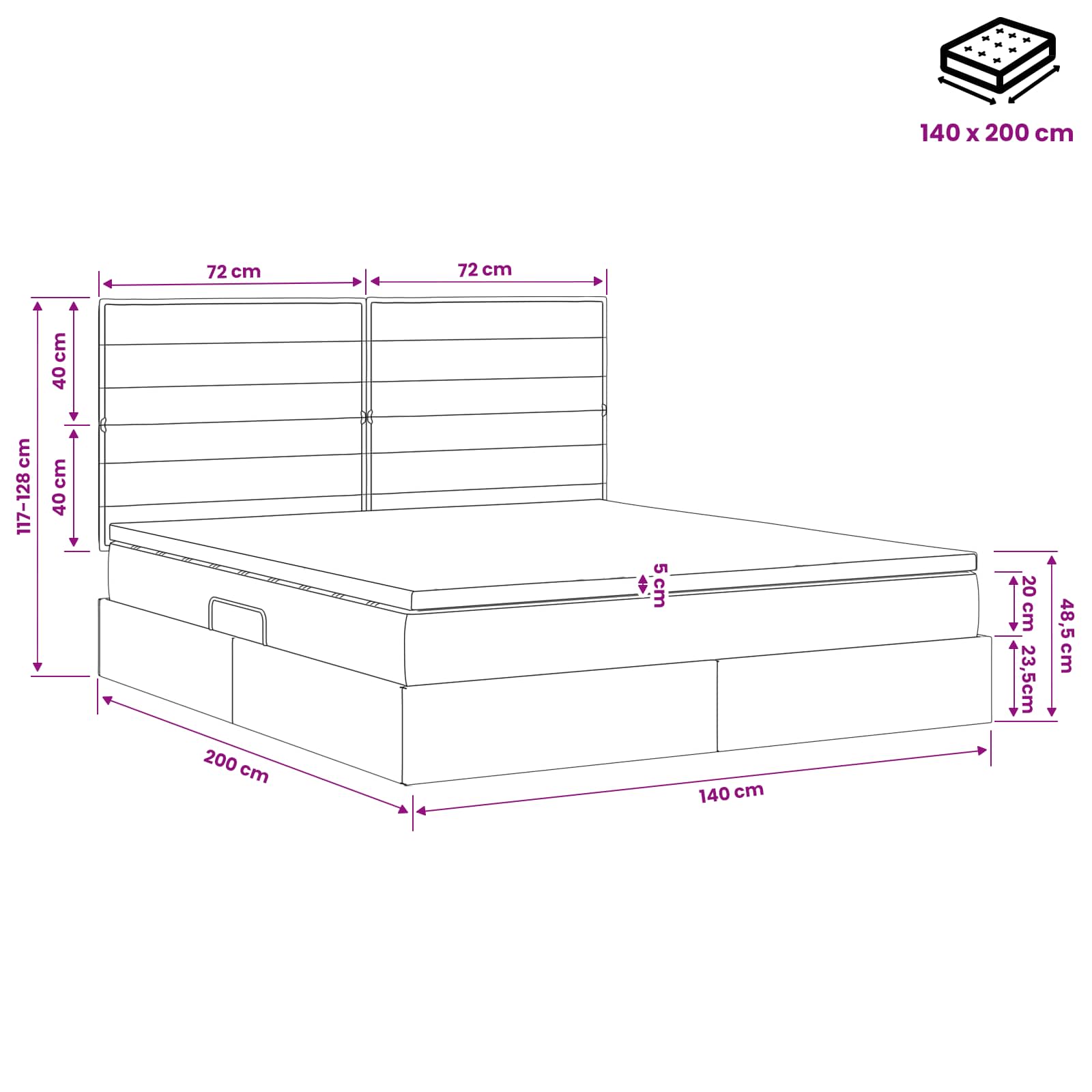 LED-Speicherbett mit Matratze Dunkelgrau 140 x 200 cm Stoff