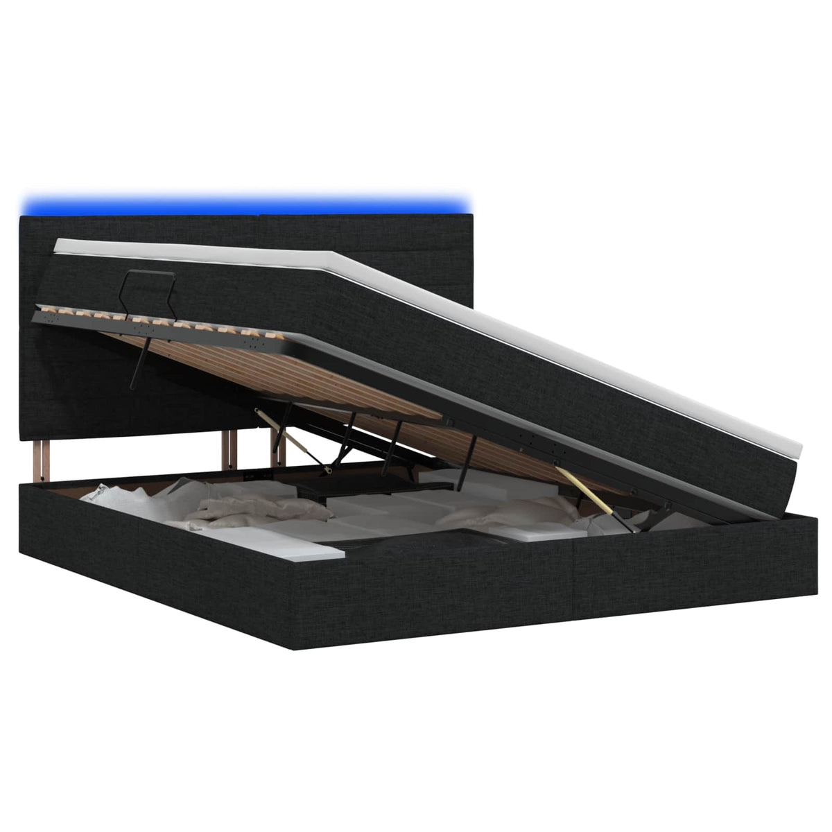 LED-Speicherbett mit Matratze Schwarz 160 x 200 cm Stoff