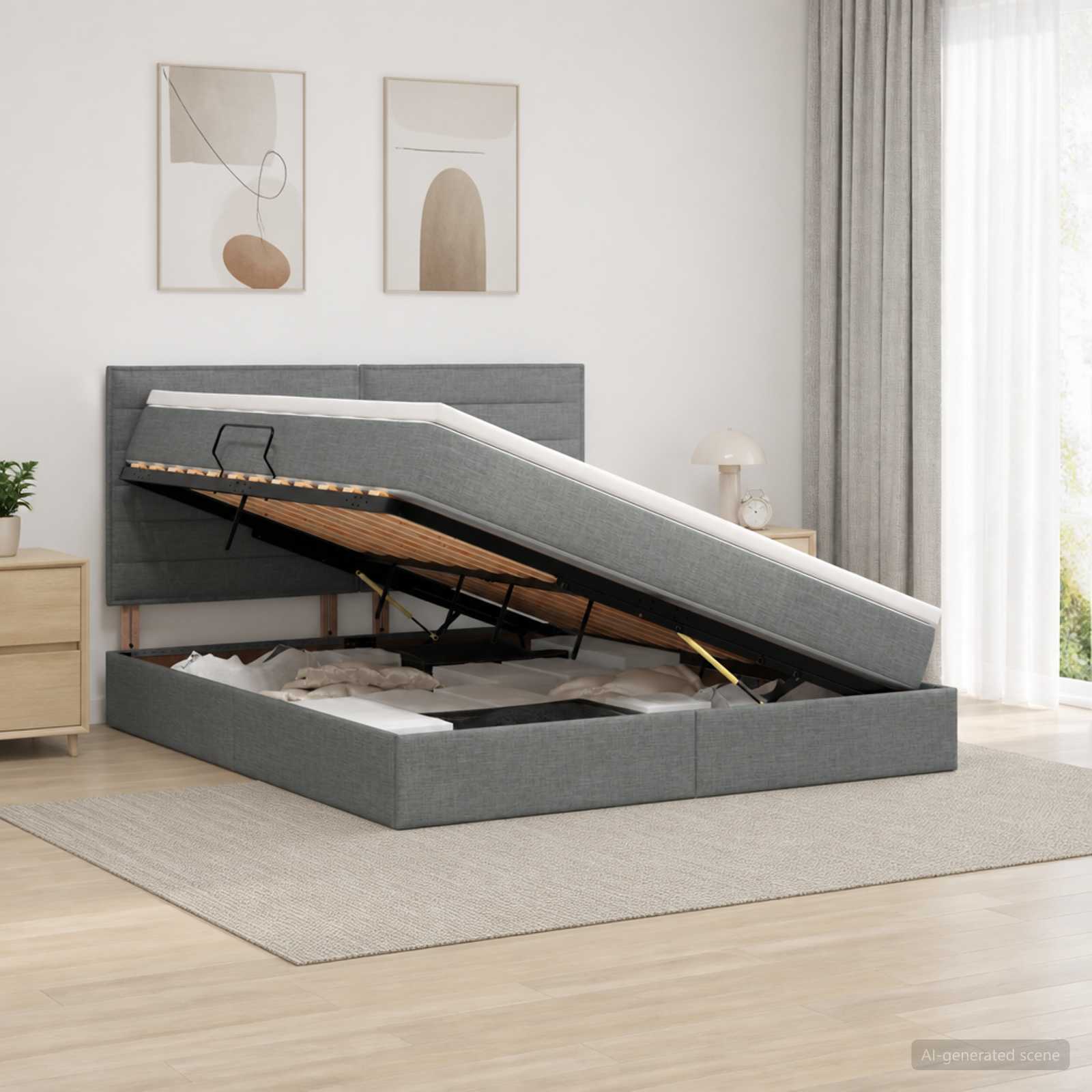 Aufbewahrungsbett mit Matratze Dunkelgrau 140 x 200 cm Stoff