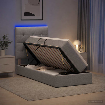LED-Speicherbett mit Matratze Hellgrau 90 x 190 cm Stoff