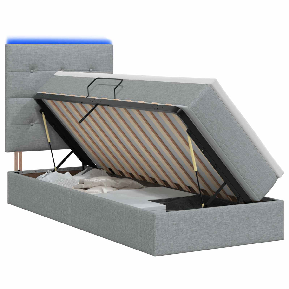 LED-Speicherbett mit Matratze Hellgrau 90 x 190 cm Stoff