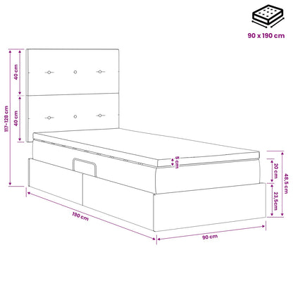 LED-Speicherbett mit Matratze Hellgrau 90 x 190 cm Stoff