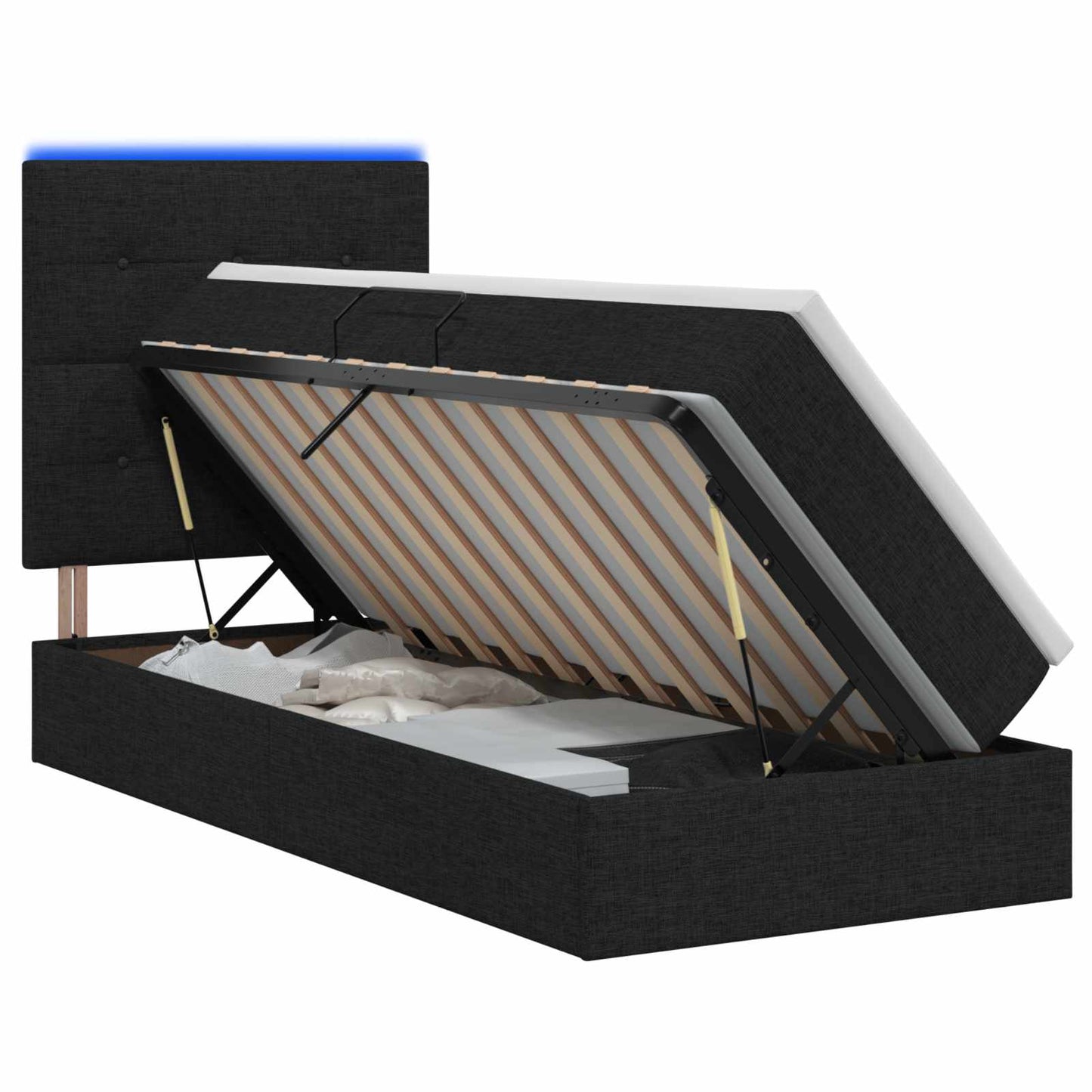 LED-Speicherbett mit Matratze Schwarz 100 x 200 cm Stoff
