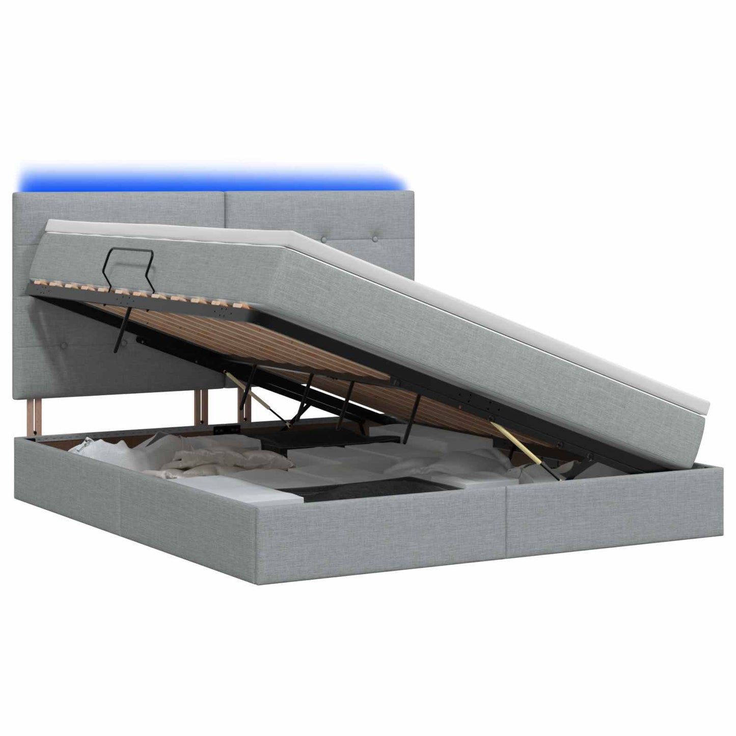 LED-Speicherbett mit Matratze Hellgrau 140 x 200 cm Stoff
