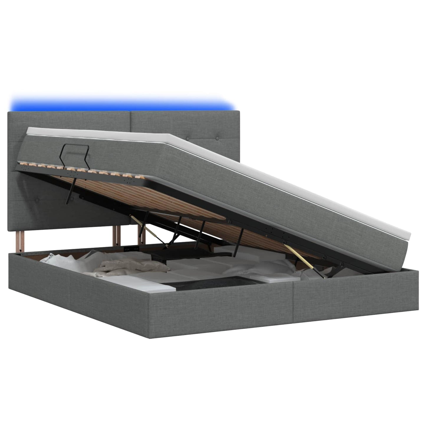 LED-Speicherbett mit Matratze Dunkelgrau 140 x 200 cm Stoff