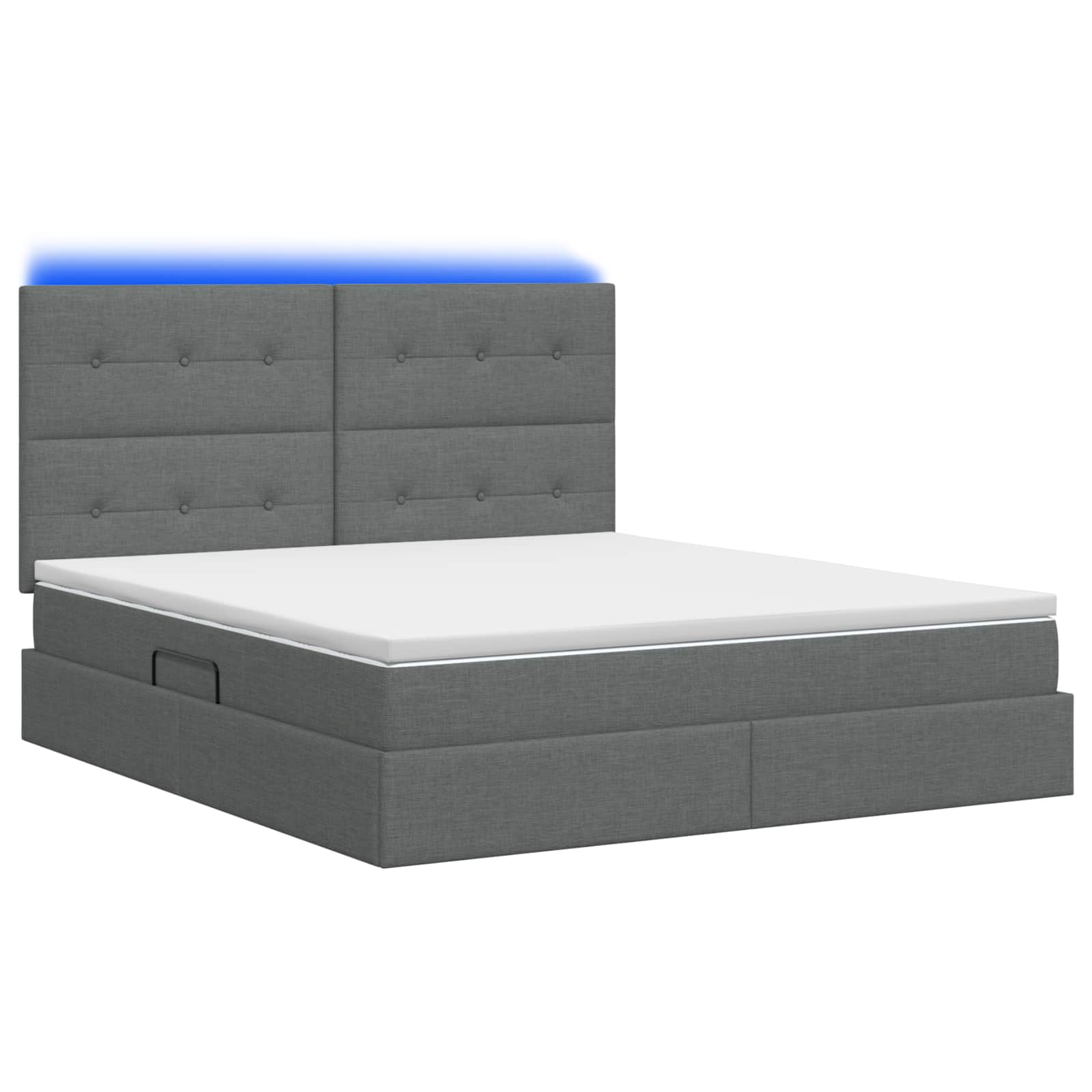 LED-Speicherbett mit Matratze Dunkelgrau 160 x 200 cm Stoff