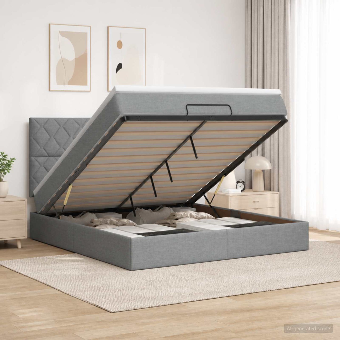 LED-Speicherbett mit Matratze Hellgrau 140 x 200 cm Stoff