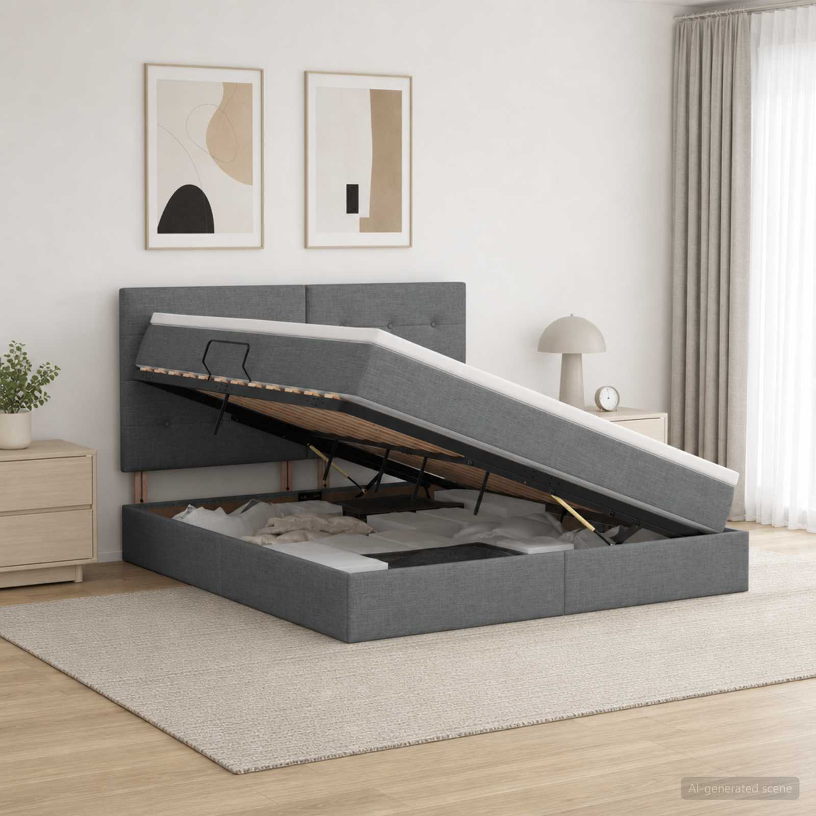 Aufbewahrungsbett mit Matratze Dunkelgrau 140 x 200 cm Stoff