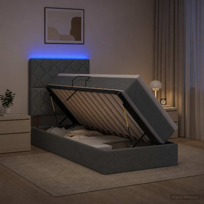 LED-Speicherbett mit Matratze Dunkelgrau 90 x 200 cm Stoff