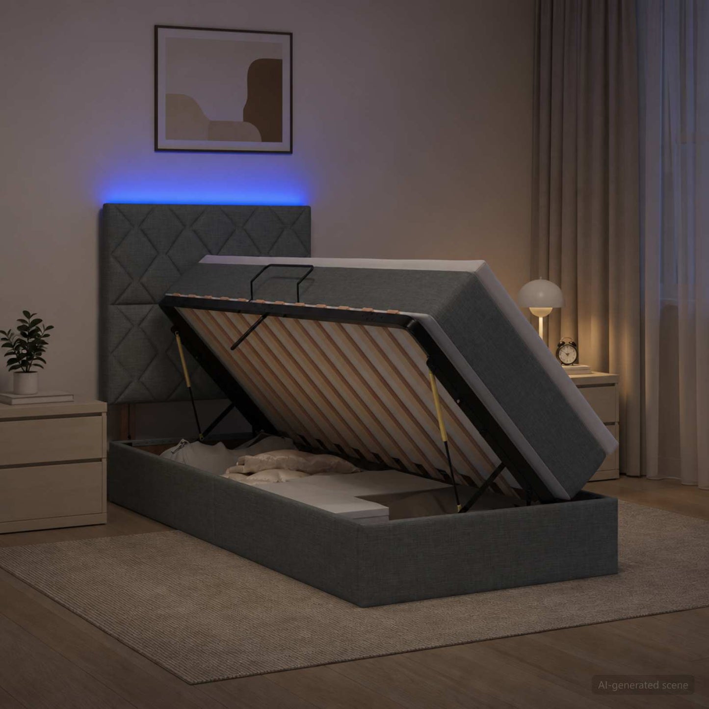 LED-Speicherbett mit Matratze Dunkelgrau 100 x 200 cm Stoff