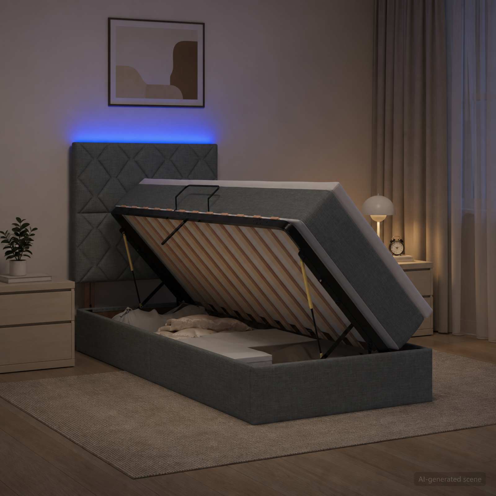 LED-Speicherbett mit Matratze Dunkelgrau 100 x 200 cm Stoff