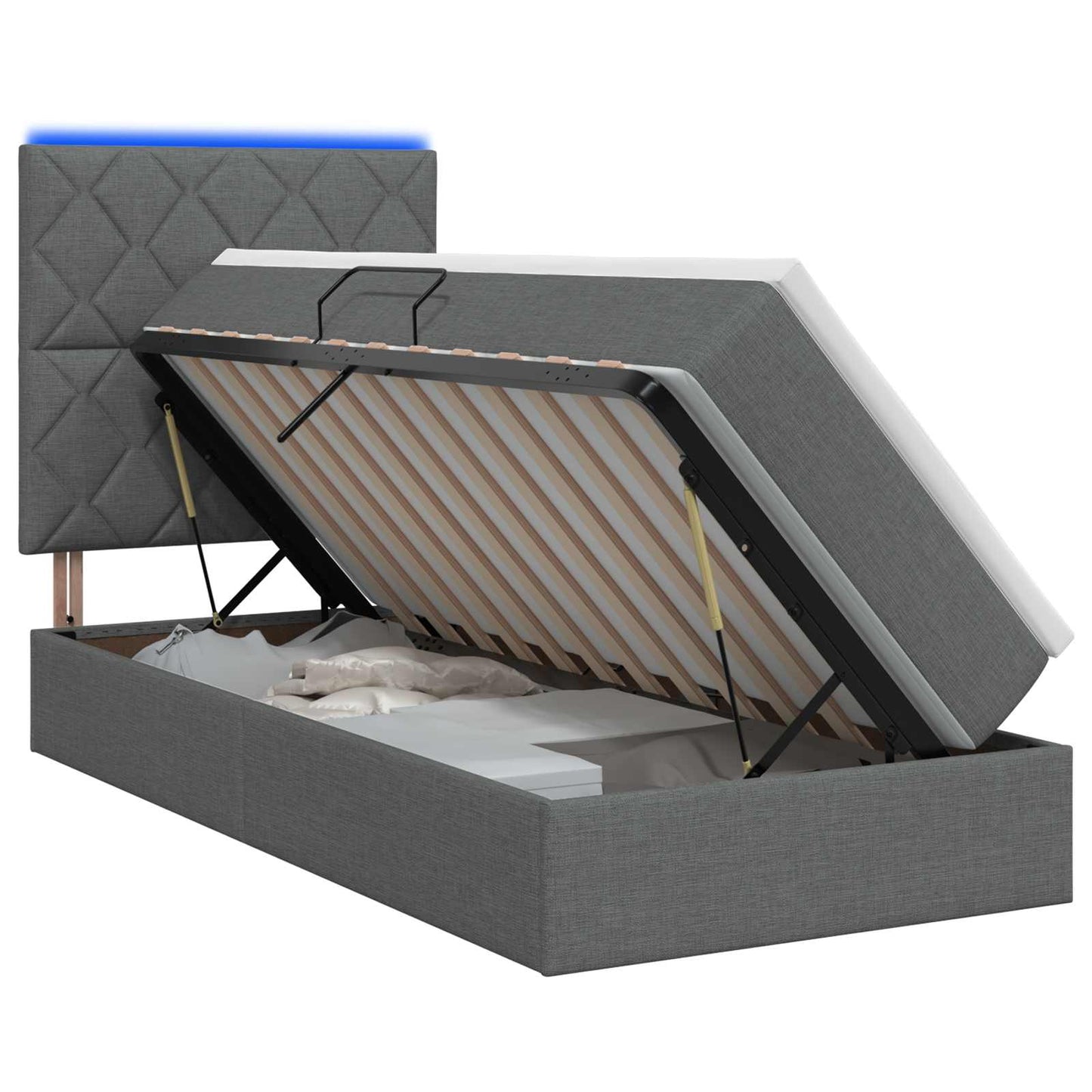 LED-Speicherbett mit Matratze Dunkelgrau 90 x 190 cm Stoff