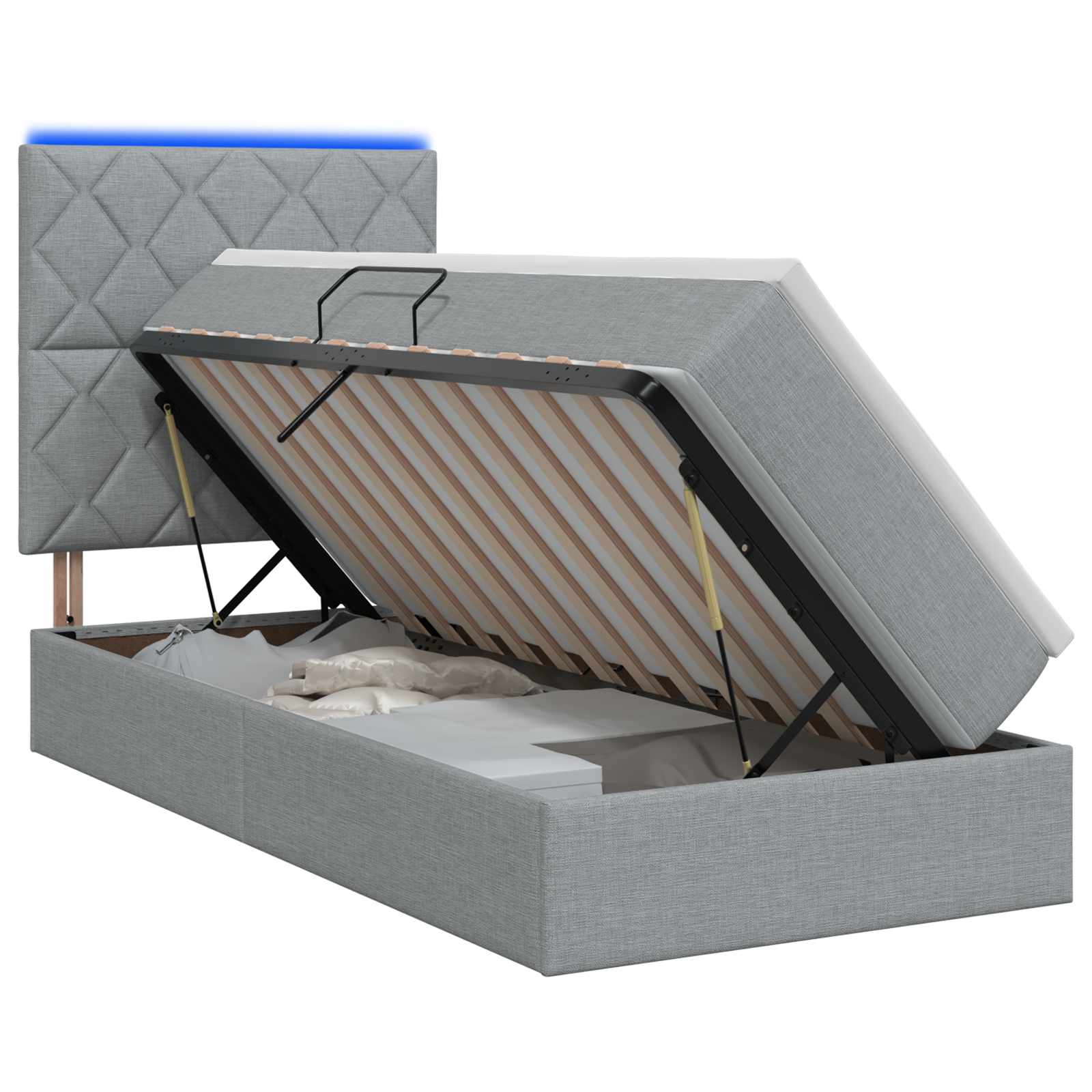 LED-Speicherbett mit Matratze Hellgrau 90 x 200 cm Stoff