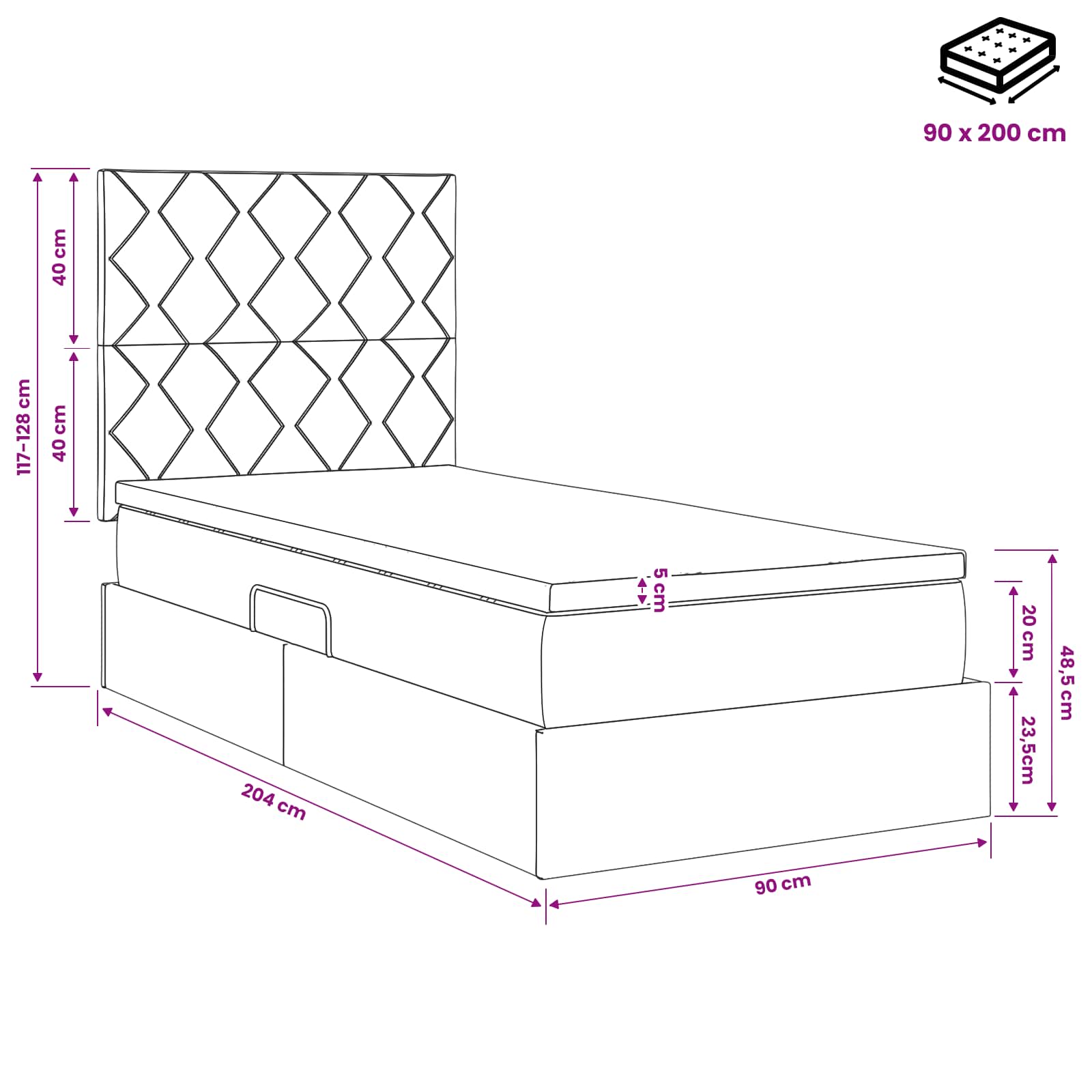 LED-Speicherbett mit Matratze Hellgrau 90 x 200 cm Stoff