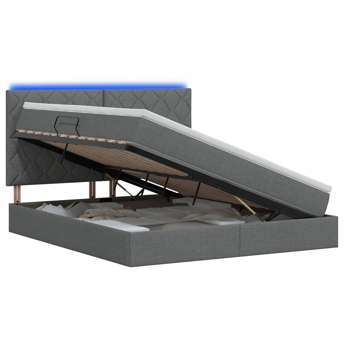 LED-Speicherbett mit Matratze Dunkelgrau 140 x 200 cm Stoff