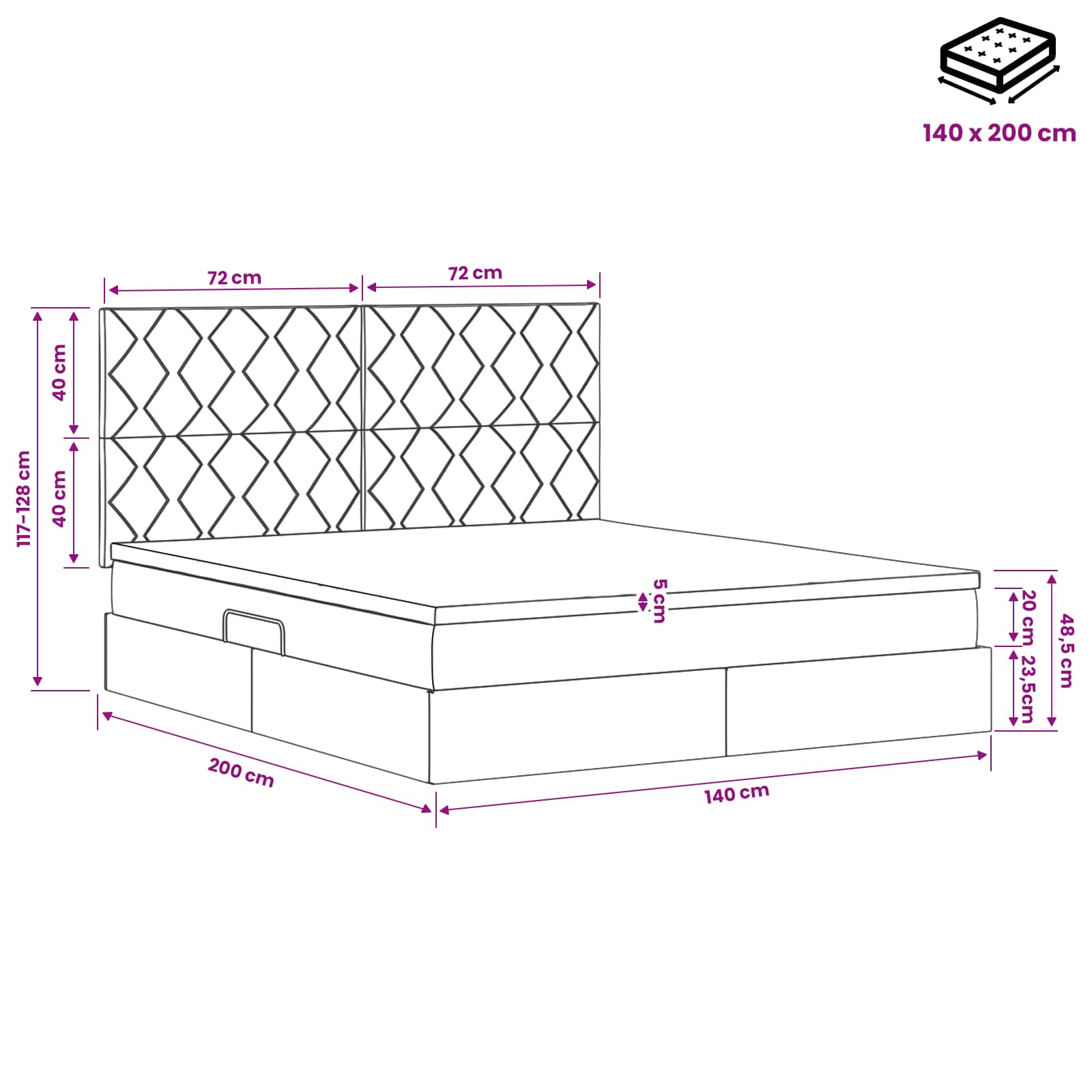 LED-Speicherbett mit Matratze Dunkelgrau 140 x 200 cm Stoff