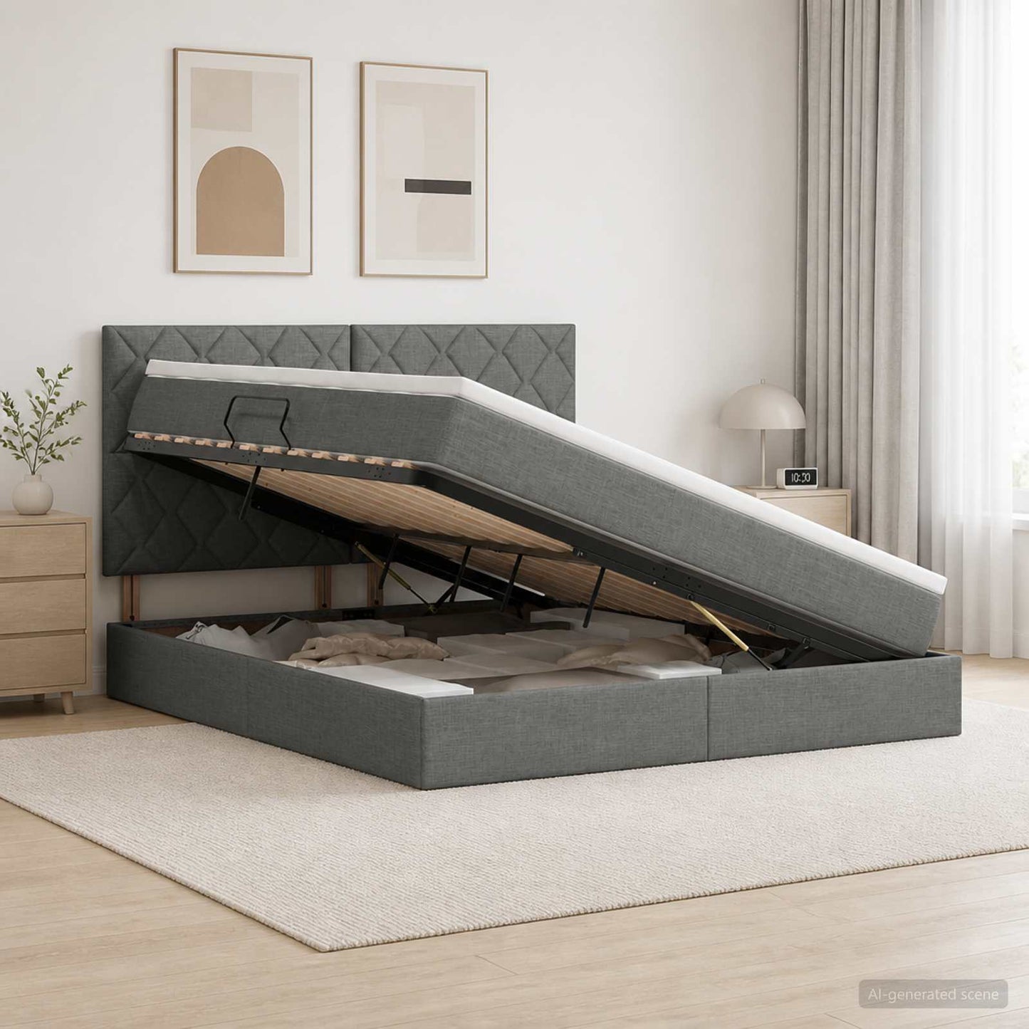 LED-Speicherbett mit Matratze Dunkelgrau 140 x 200 cm Stoff
