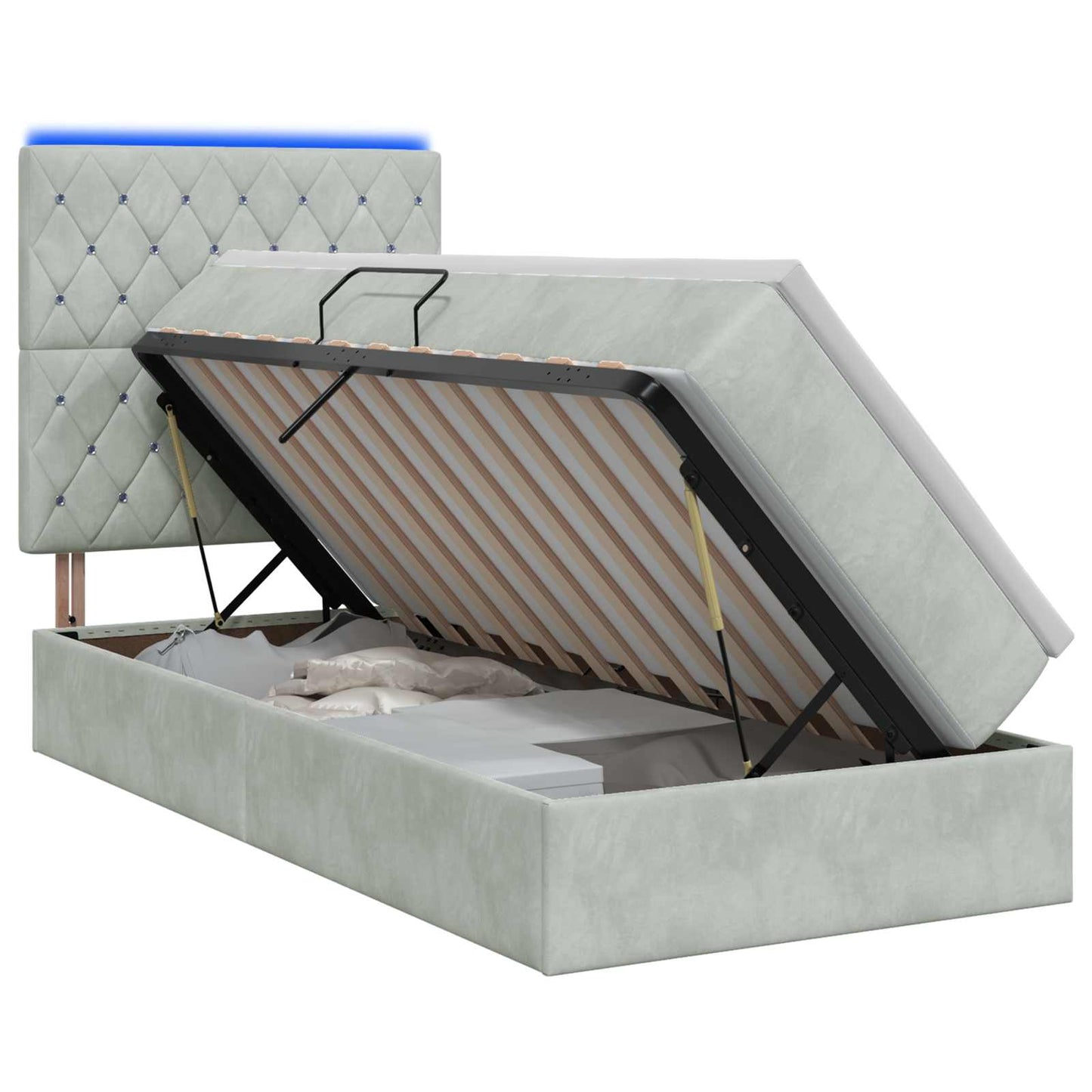 LED-Speicherbett mit Matratze Hellgrau 90 x 200 cm Samt