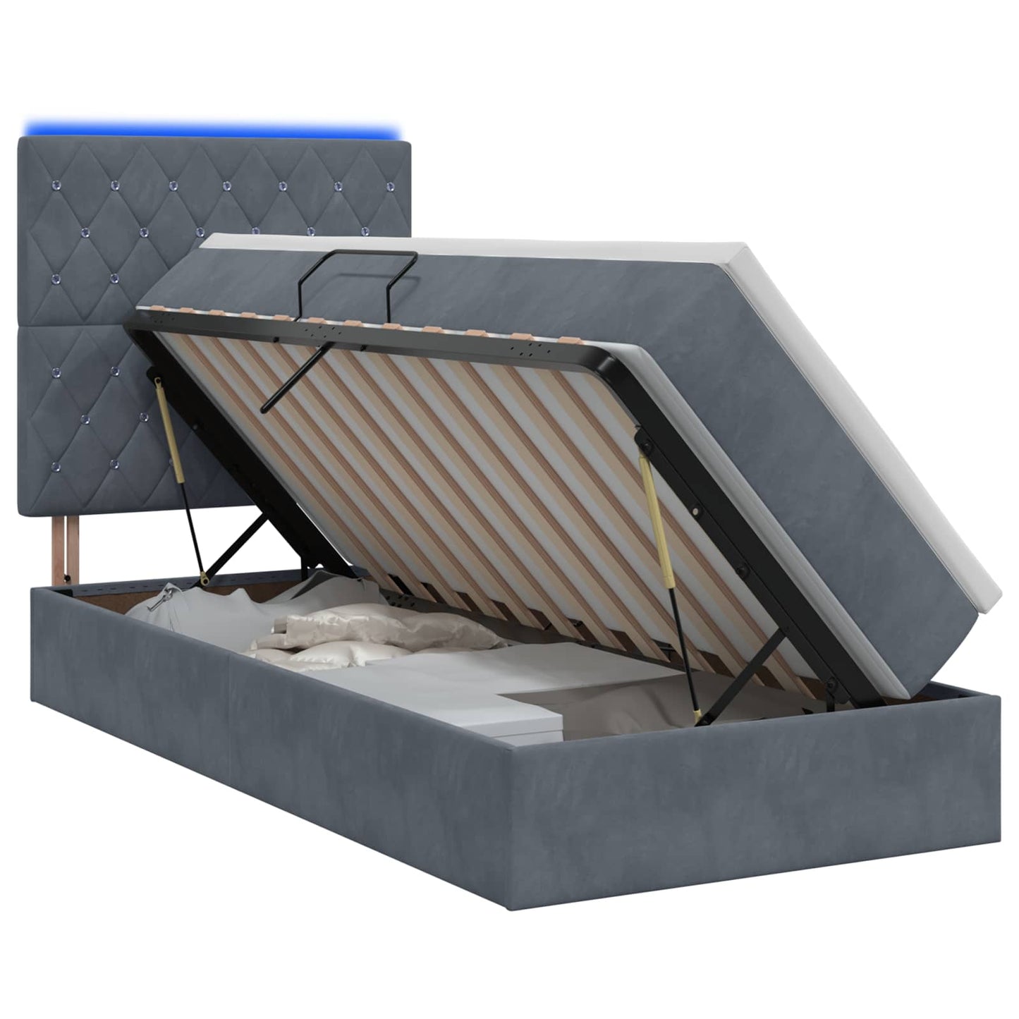 LED-Speicherbett mit Matratze Dunkelgrau 90 x 200 cm Samt