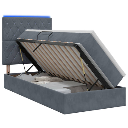 LED-Speicherbett mit Matratze Dunkelgrau 90 x 200 cm Samt