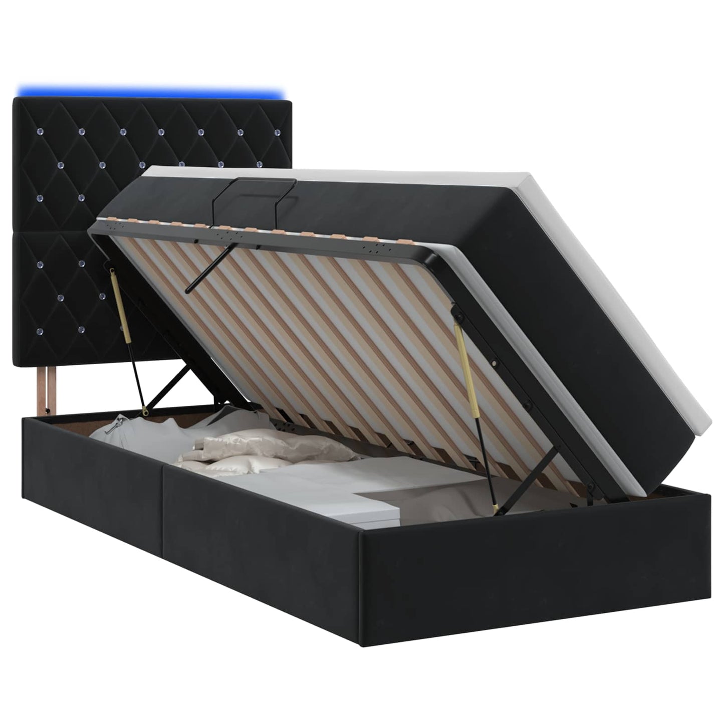 LED-Speicherbett mit Matratze Schwarz 90 x 200 cm Samt