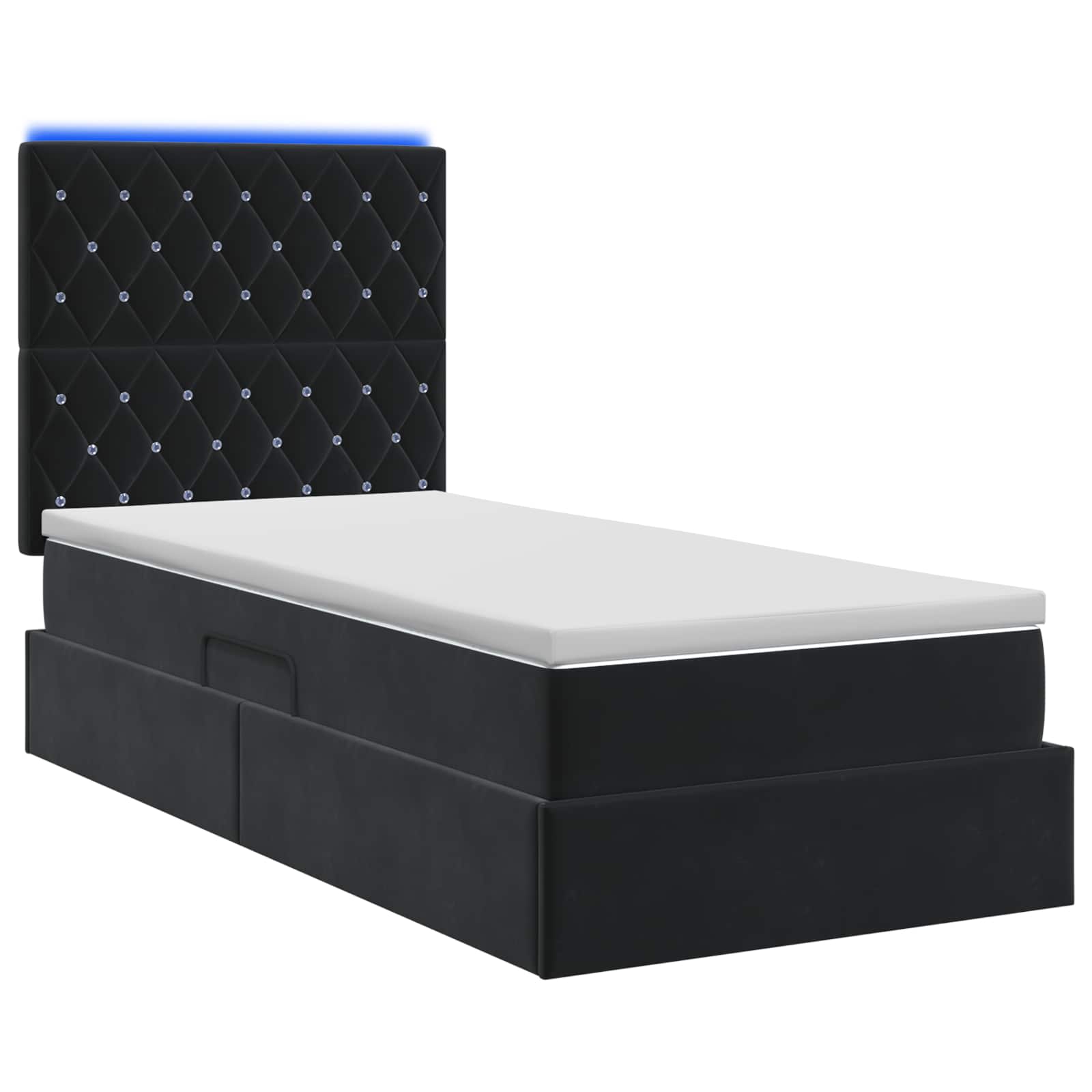 LED-Speicherbett mit Matratze Schwarz 90 x 200 cm Samt