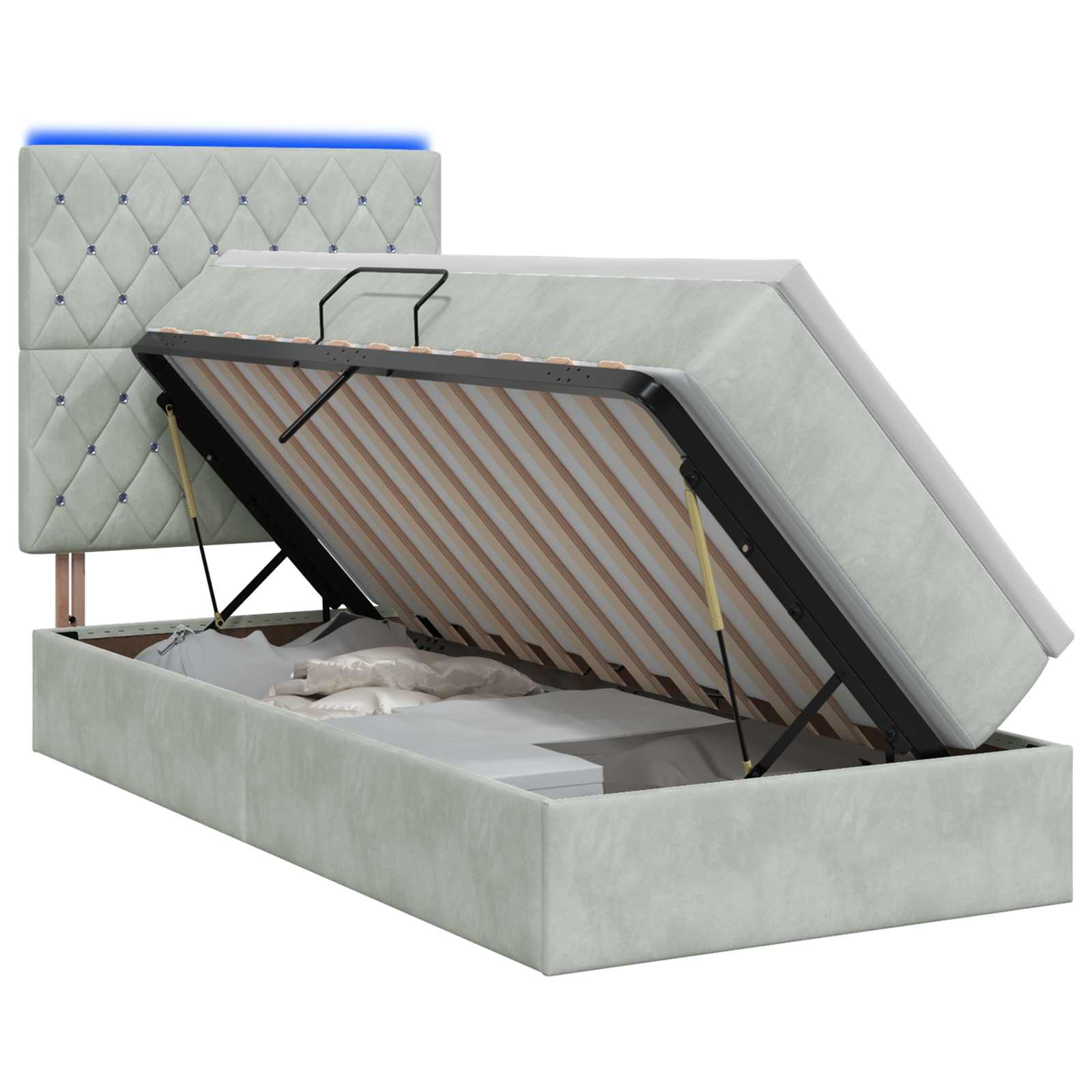 LED-Speicherbett mit Matratze Hellgrau 100 x 200 cm Samt