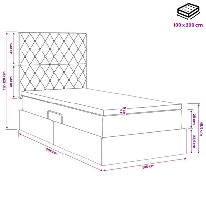 LED-Speicherbett mit Matratze Schwarz 100 x 200 cm Samt