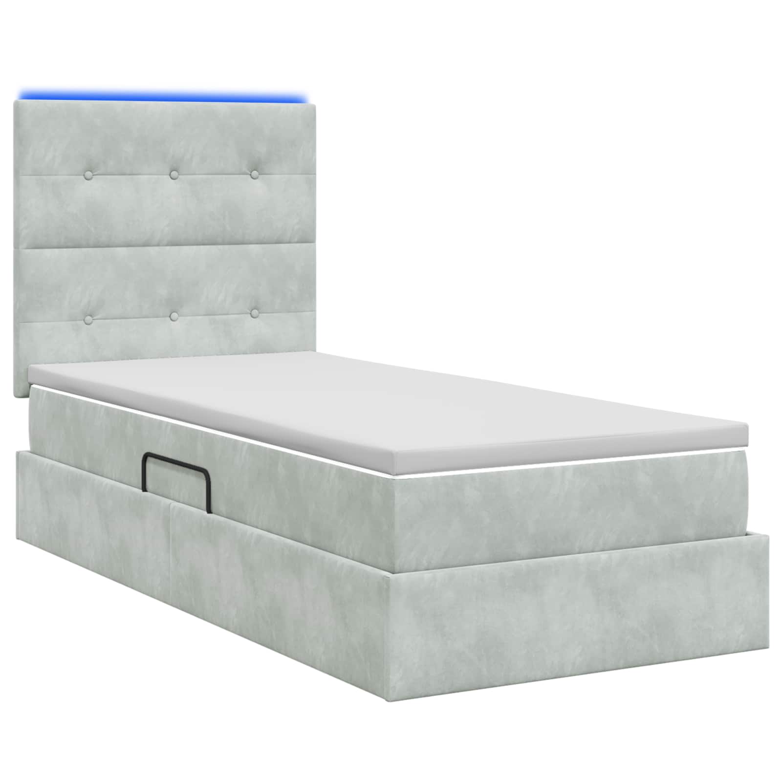 LED-Speicherbett mit Matratze Hellgrau 90 x 200 cm Samt