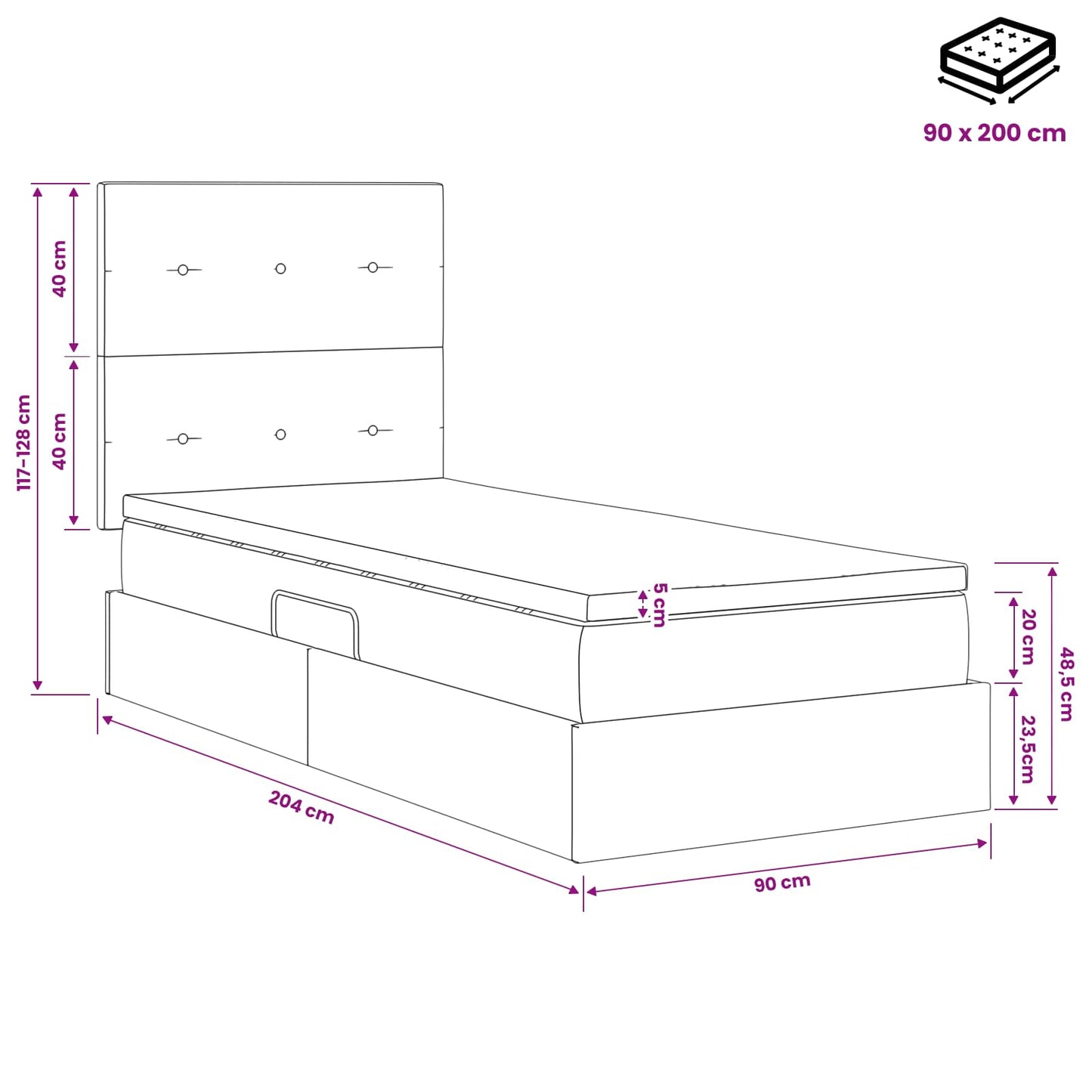 LED-Speicherbett mit Matratze Hellgrau 90 x 200 cm Samt