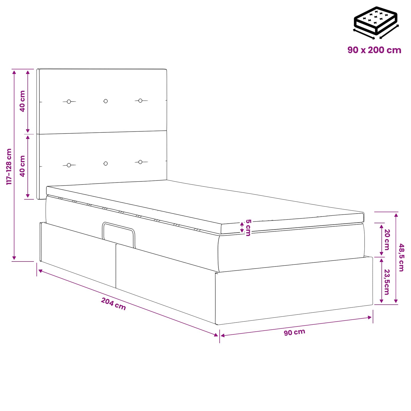 LED-Speicherbett mit Matratze Hellgrau 90 x 200 cm Samt