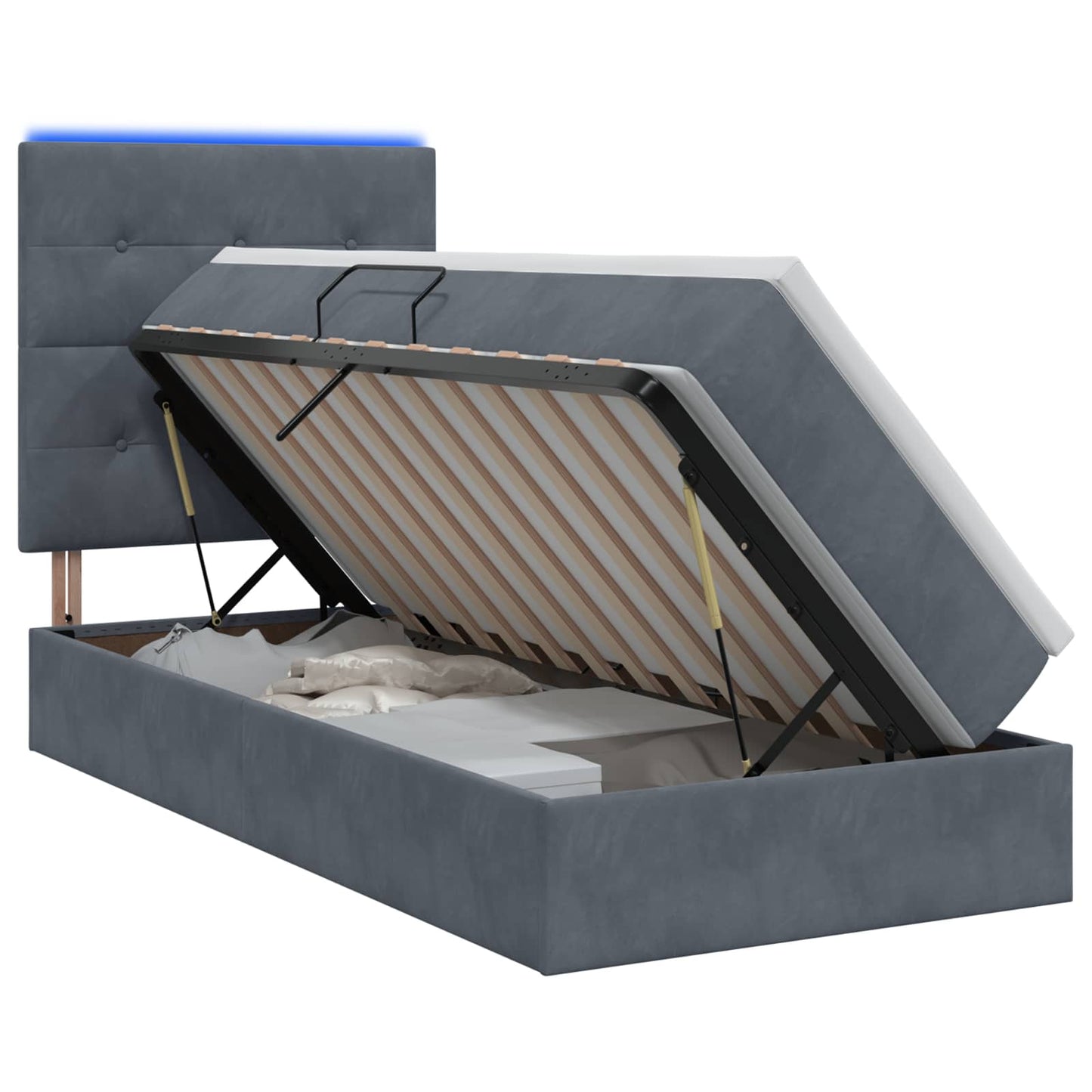 LED-Speicherbett mit Matratze Dunkelgrau 90 x 200 cm Samt