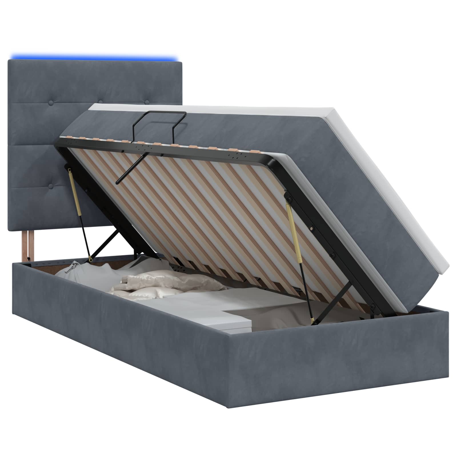 LED-Speicherbett mit Matratze Dunkelgrau 90 x 200 cm Samt