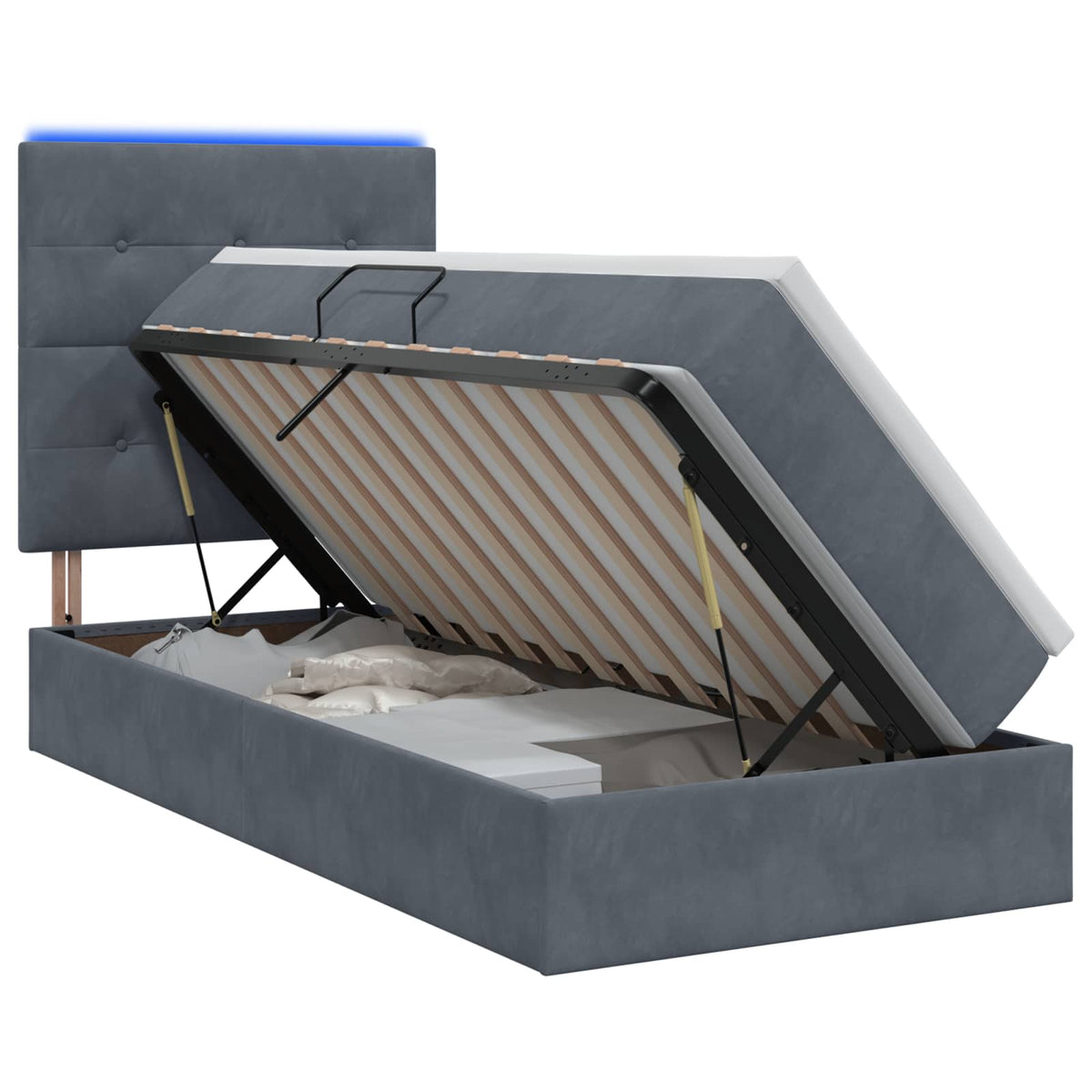 LED-Speicherbett mit Matratze Dunkelgrau 90 x 200 cm Samt
