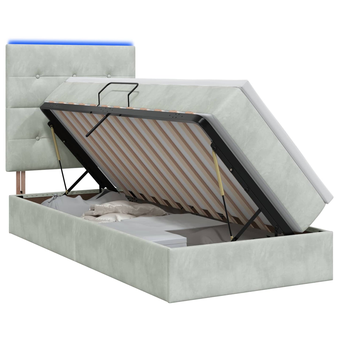 LED-Speicherbett mit Matratze Hellgrau 100 x 200 cm Samt