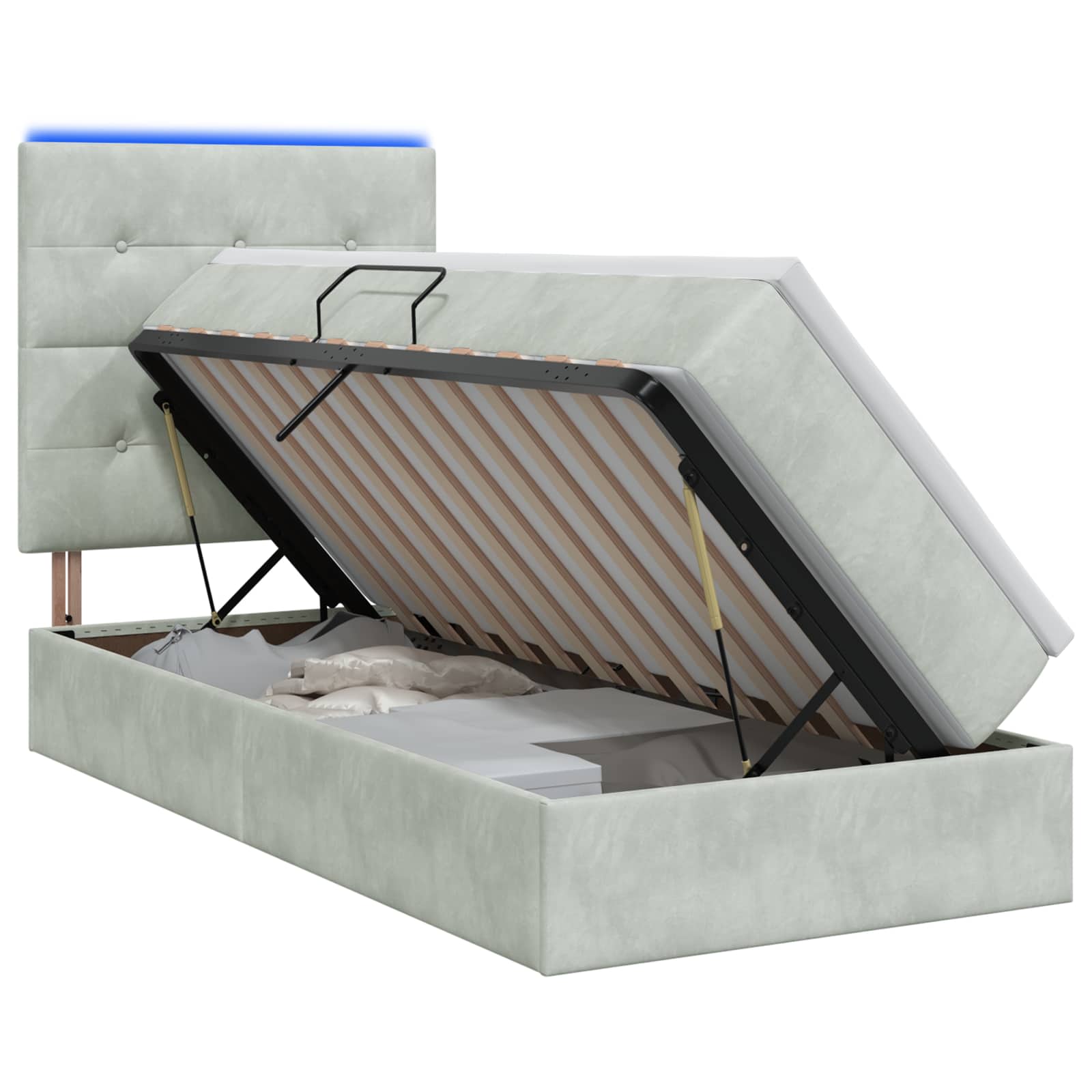 LED-Speicherbett mit Matratze Hellgrau 100 x 200 cm Samt