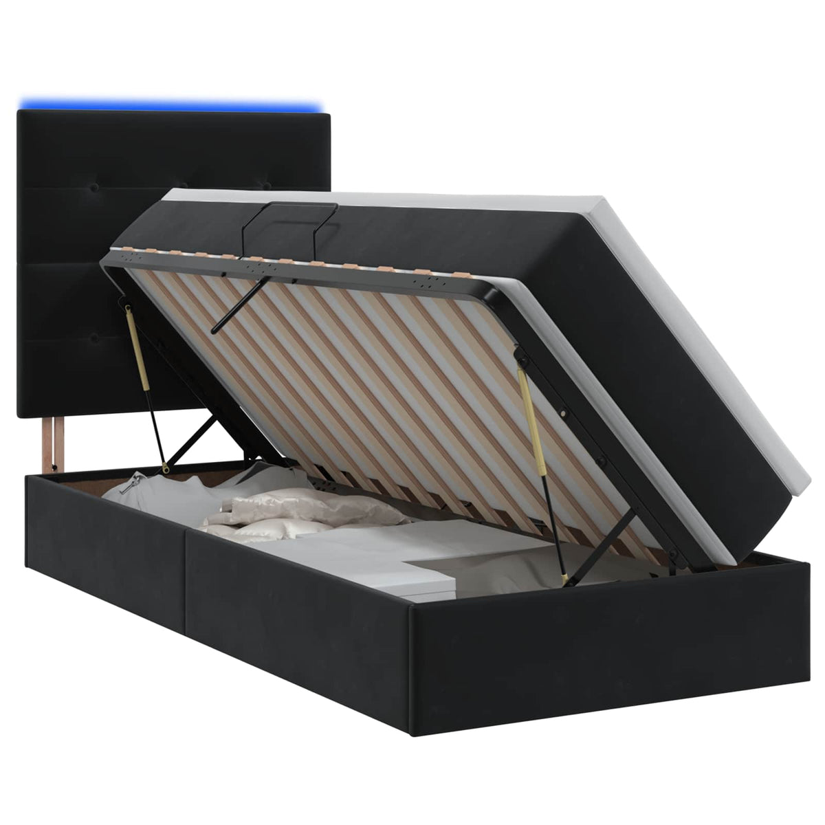 LED-Speicherbett mit Matratze Schwarz 100 x 200 cm Samt