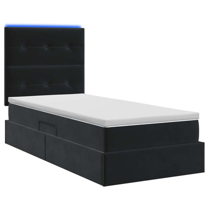LED-Speicherbett mit Matratze Schwarz 100 x 200 cm Samt