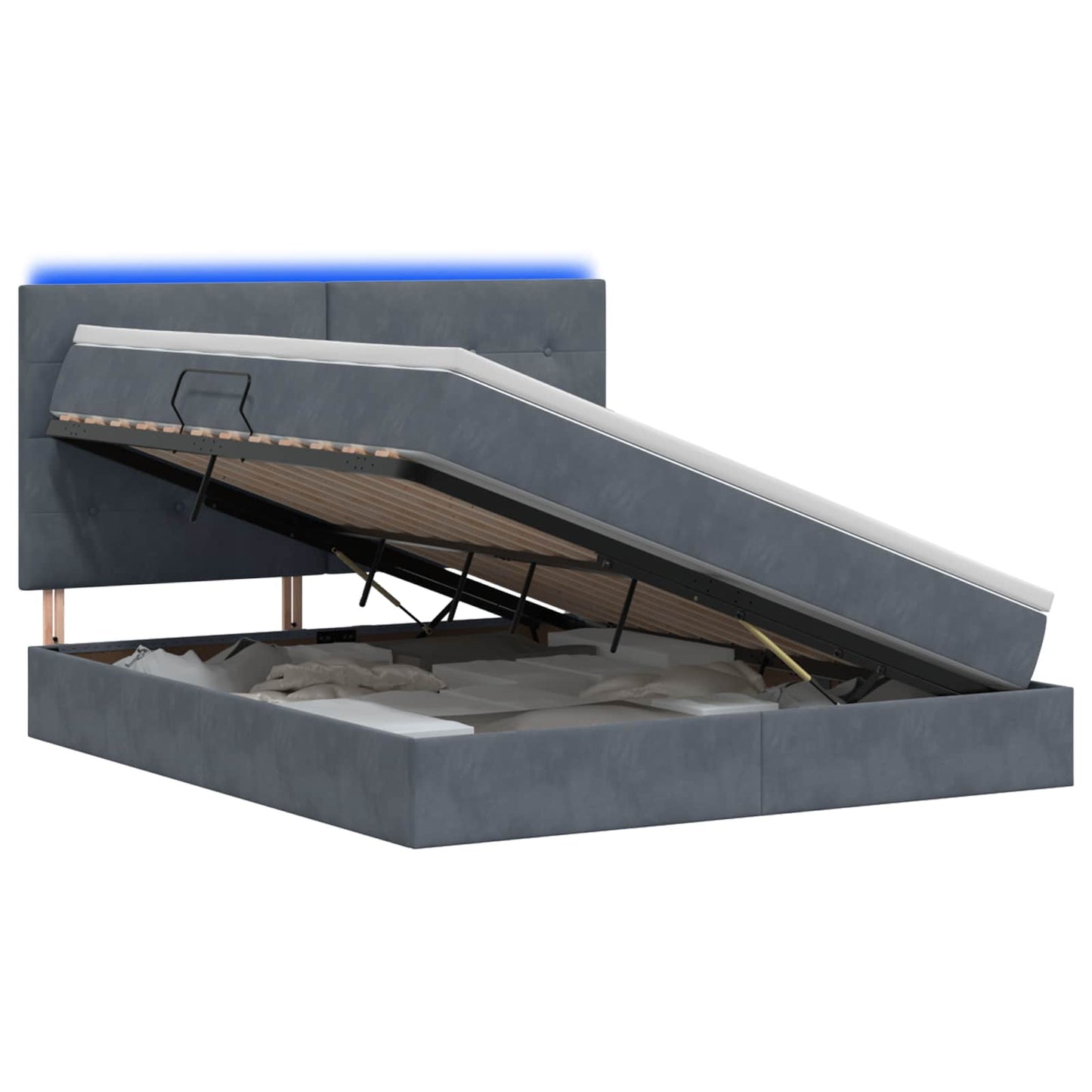 LED-Speicherbett mit Matratze Dunkelgrau 140 x 200 cm Samt